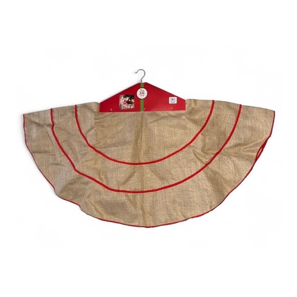 Kirklands Other - Kirklands Home for the Jolly Days Burlap Christmas Tree Skirt Red Trim